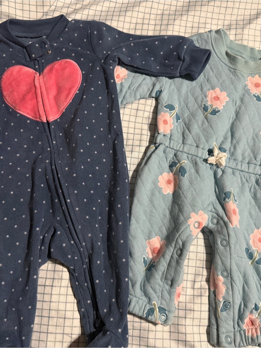 Lot of 2 Carter's Baby Girl Sleep & Play 3m Footed and Footless Rompers